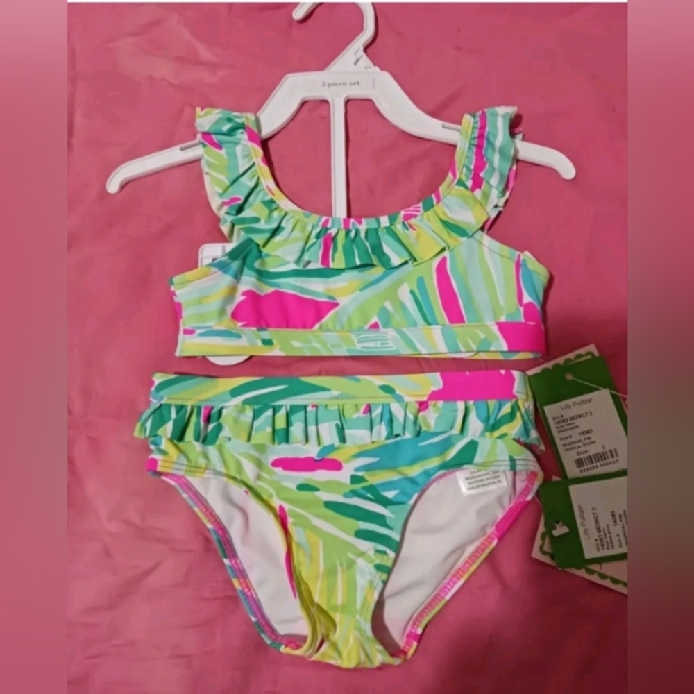 Lilly Pulitzer Girl's Serena Bikini Tropical Storm Size 2 Two Piece Set NWT Rare